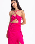 Dark Fuchsia Cross Strap Satin Dress  - Porterist 1