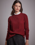 Crewneck Ribbed Knitwear Blouse Claret Red