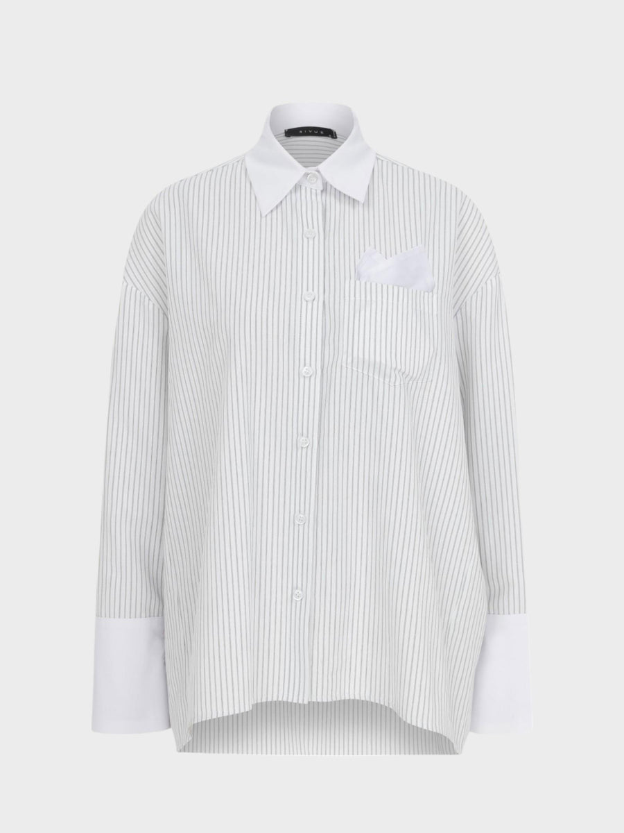 Pocket Square Detail Oversize Shirt - Striped