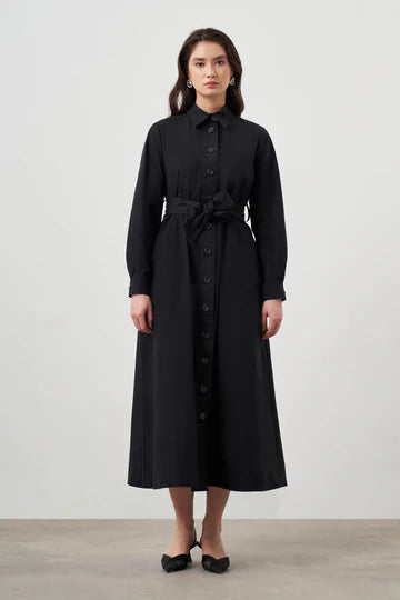 Mizalle Button Up Belted Dress Black Apparel Black