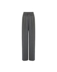 Pleated Wide Leg Gray Trousers with Double Belt Detail