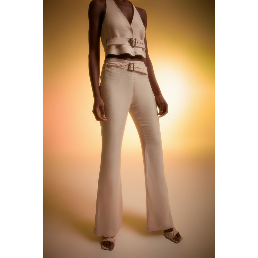 Cream Rosie Slim Fit Linen Pants | Porterist