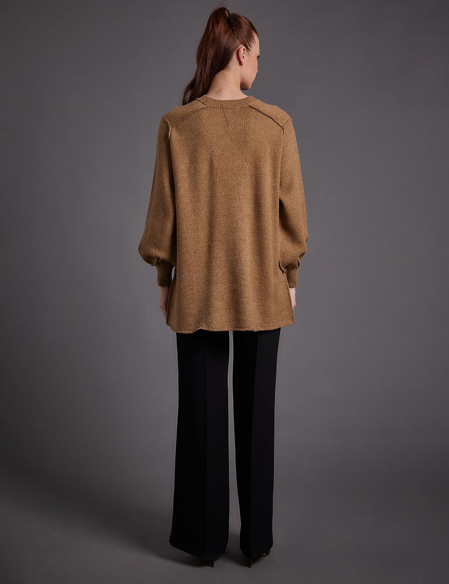 Knitwear Tunic with Chain Detail on the Shoulder Milk Brown