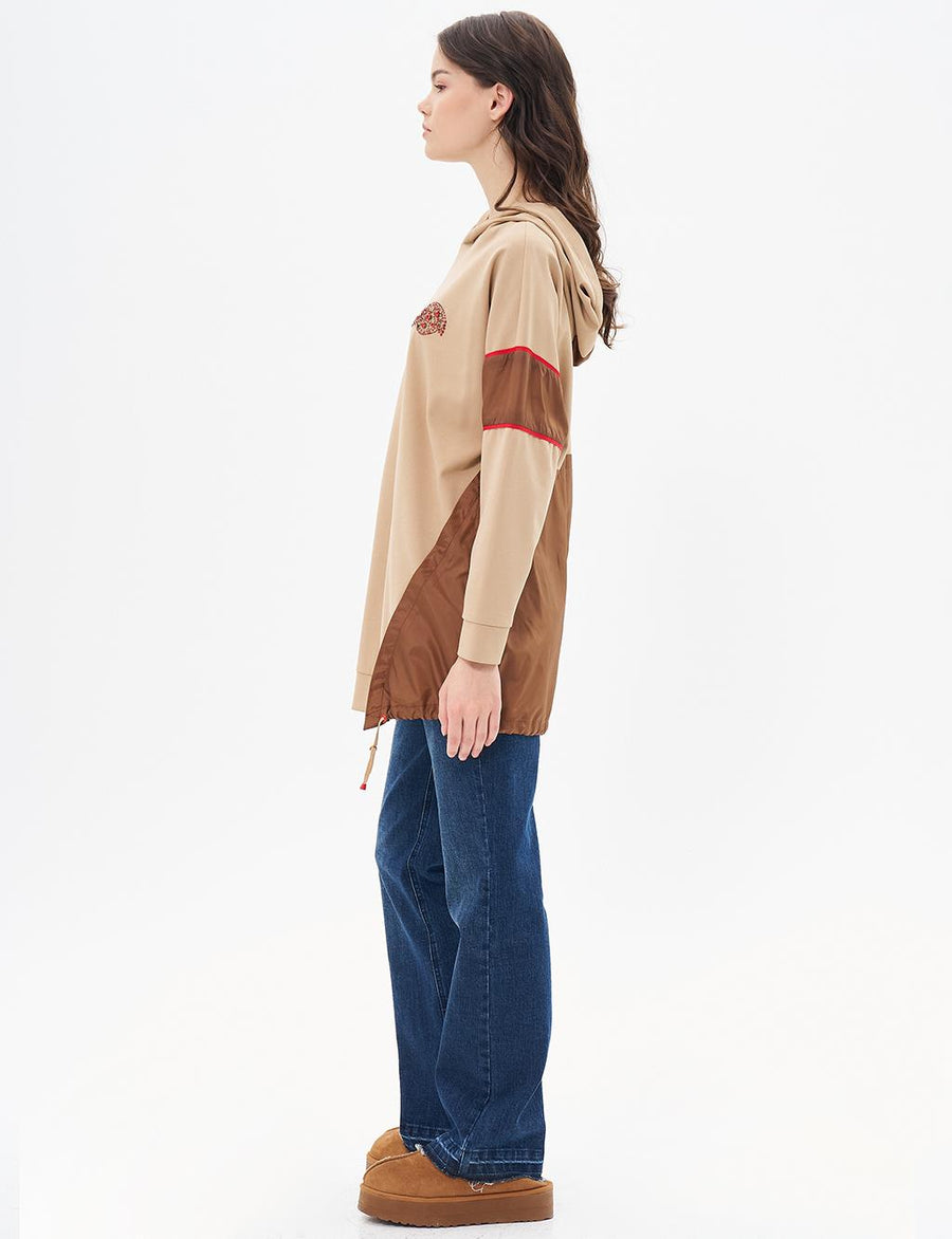 Garnished Gathering Detail Sweatshirt Milk Brown