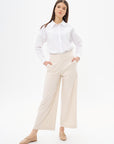 Wide Leg Trousers Cream with Iron Trace