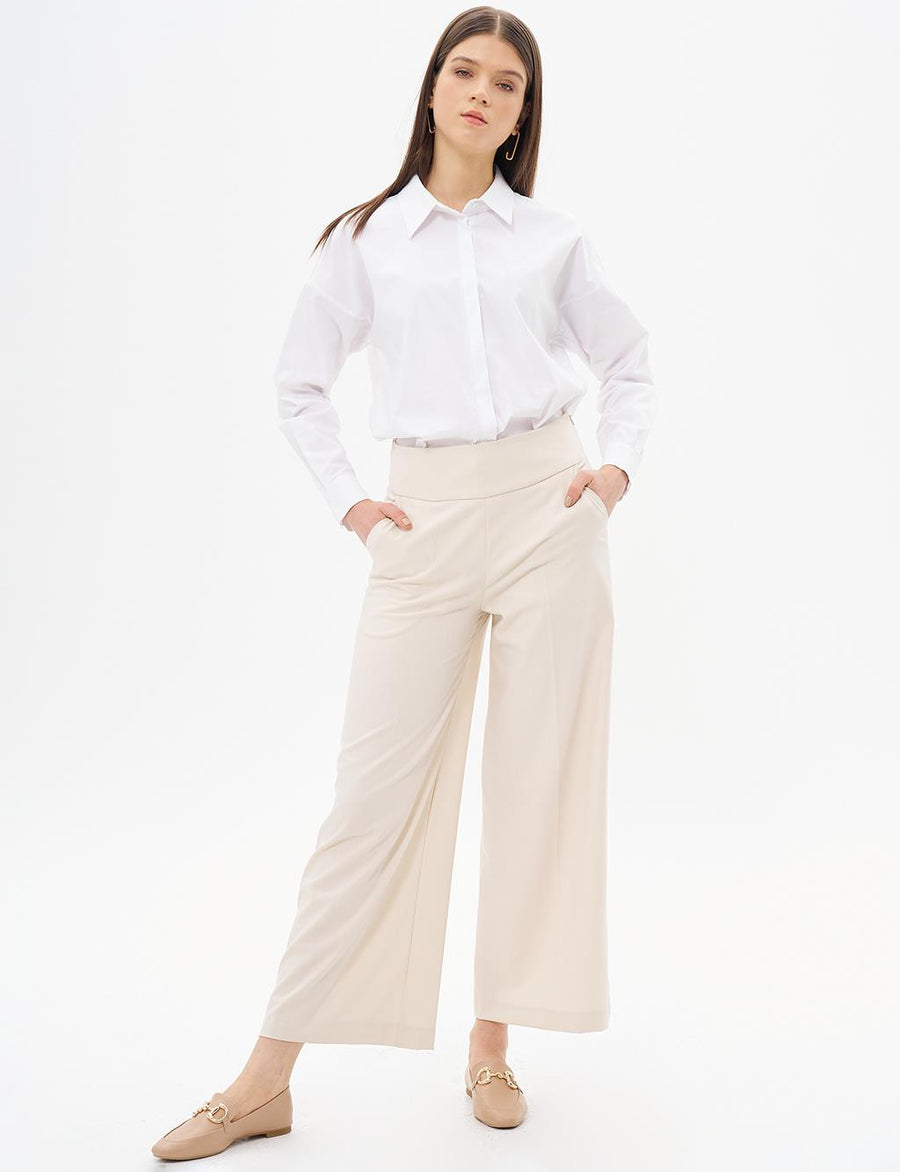 Wide Leg Trousers Cream with Iron Trace