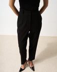 Elastic Waist Carrot Trousers Black