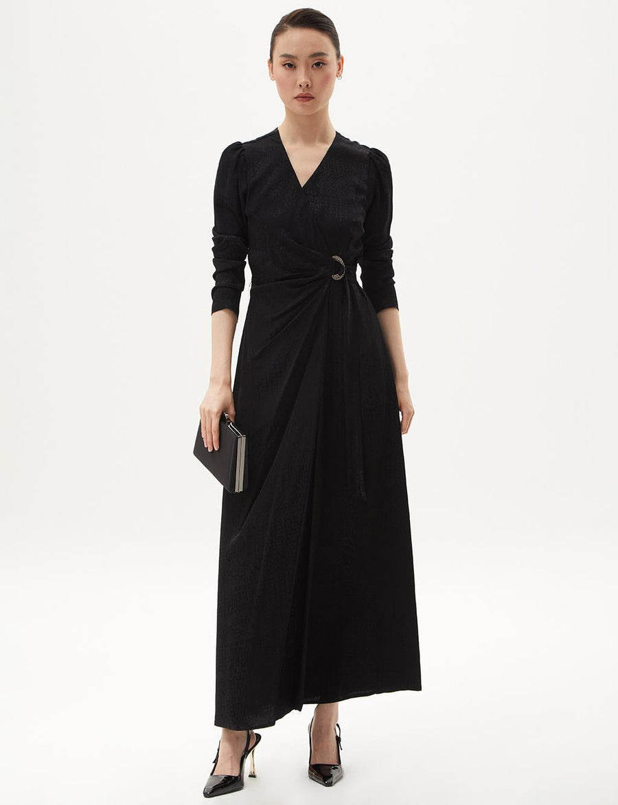 Metal Buckle Detailed Stylish Black Dress Fınal Item - Porterist 1