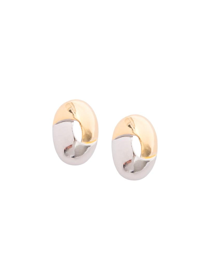 Double Color Domed Earrings - Silver/Gold