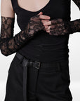 Lace Fingerless Gloves - Black