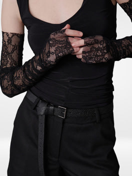 Lace Fingerless Gloves - Black