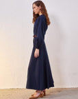 Balloon Sleeve Maxi Dress Dark Navy Blue