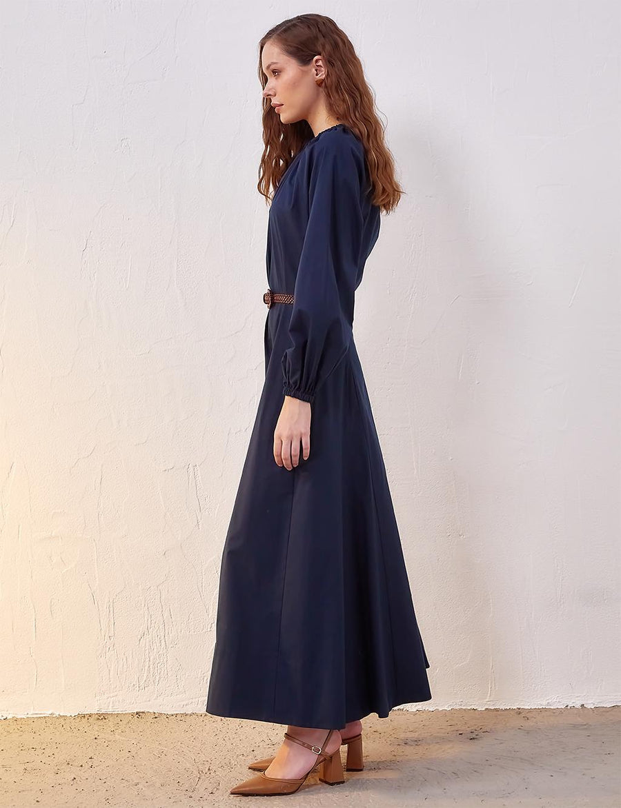 Balloon Sleeve Maxi Dress Dark Navy Blue