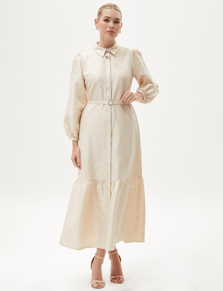 Jacquard Dress Cream with Metal Accessories