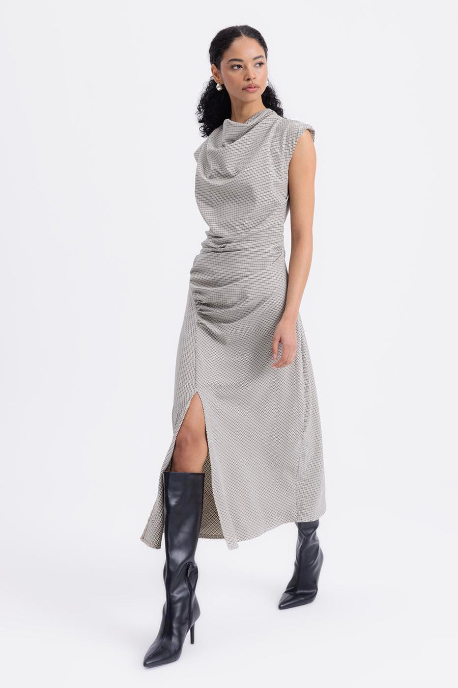 Beige Cowl Neck Midi Dress  - Porterist 1