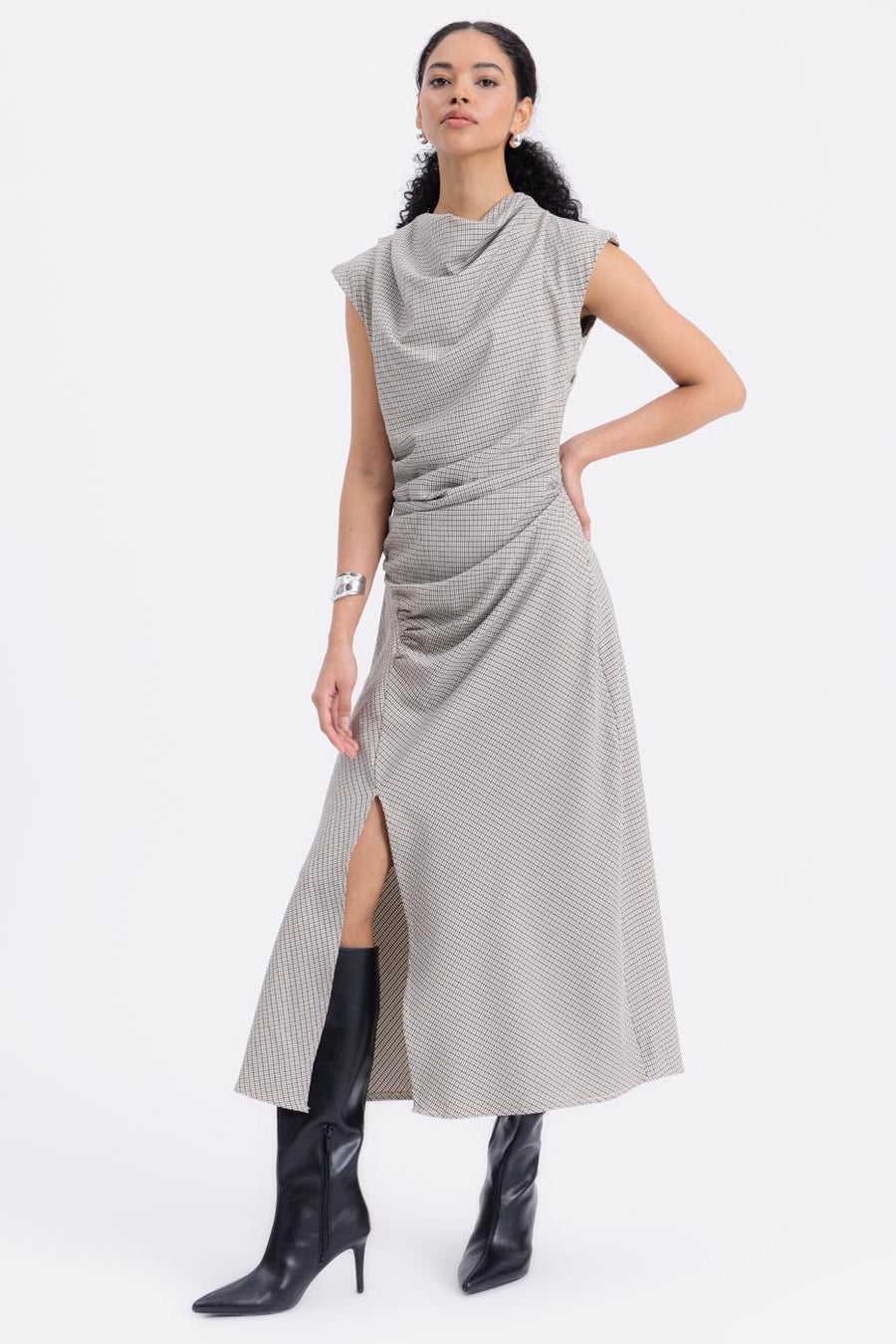 Beige Cowl Neck Midi Dress  - Porterist 2