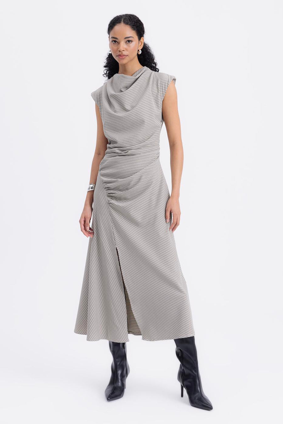 Beige Cowl Neck Midi Dress  - Porterist 3