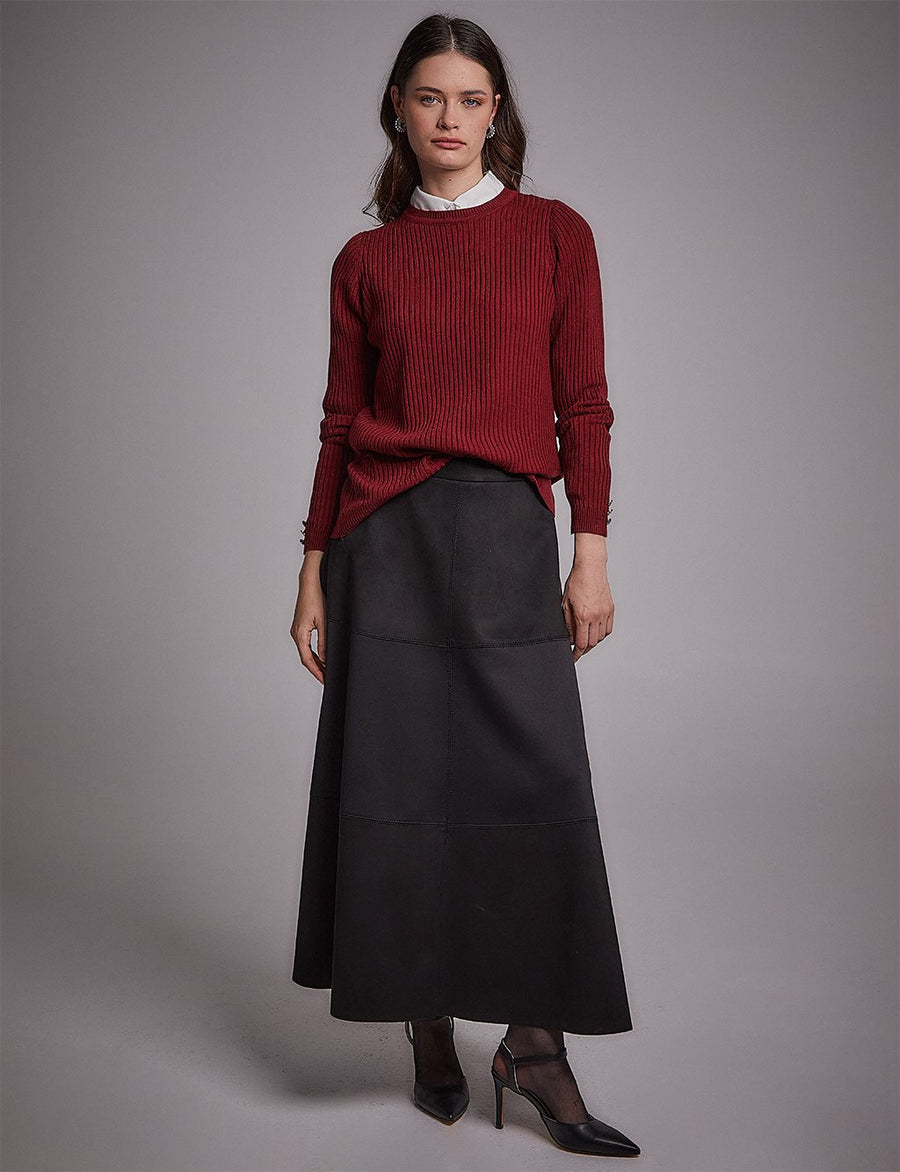 Crewneck Ribbed Knitwear Blouse Claret Red