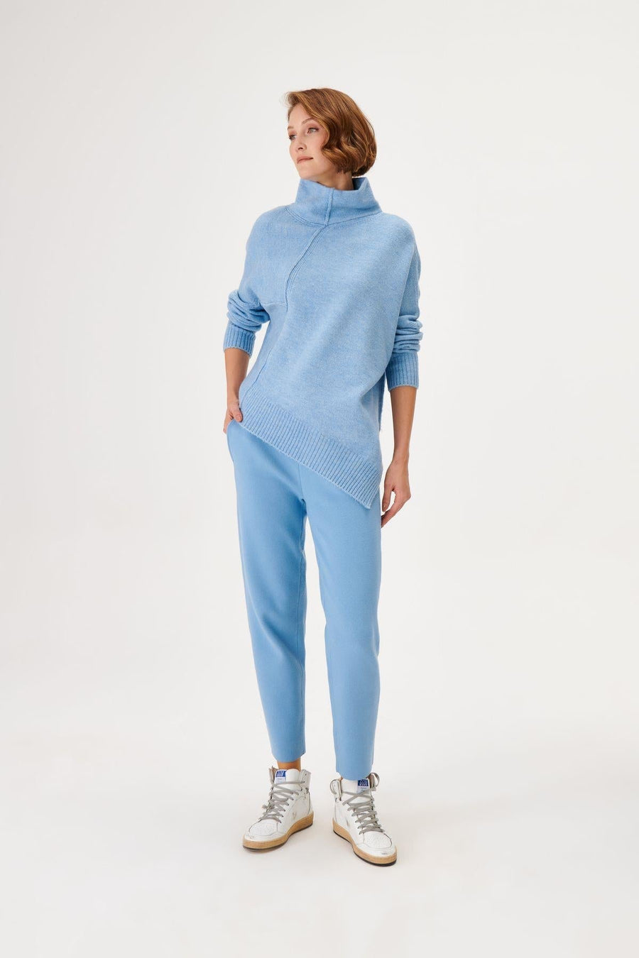Blue Upright Collar Asymmetrical Knitwear Sweater Fınal Item - Porterist 4