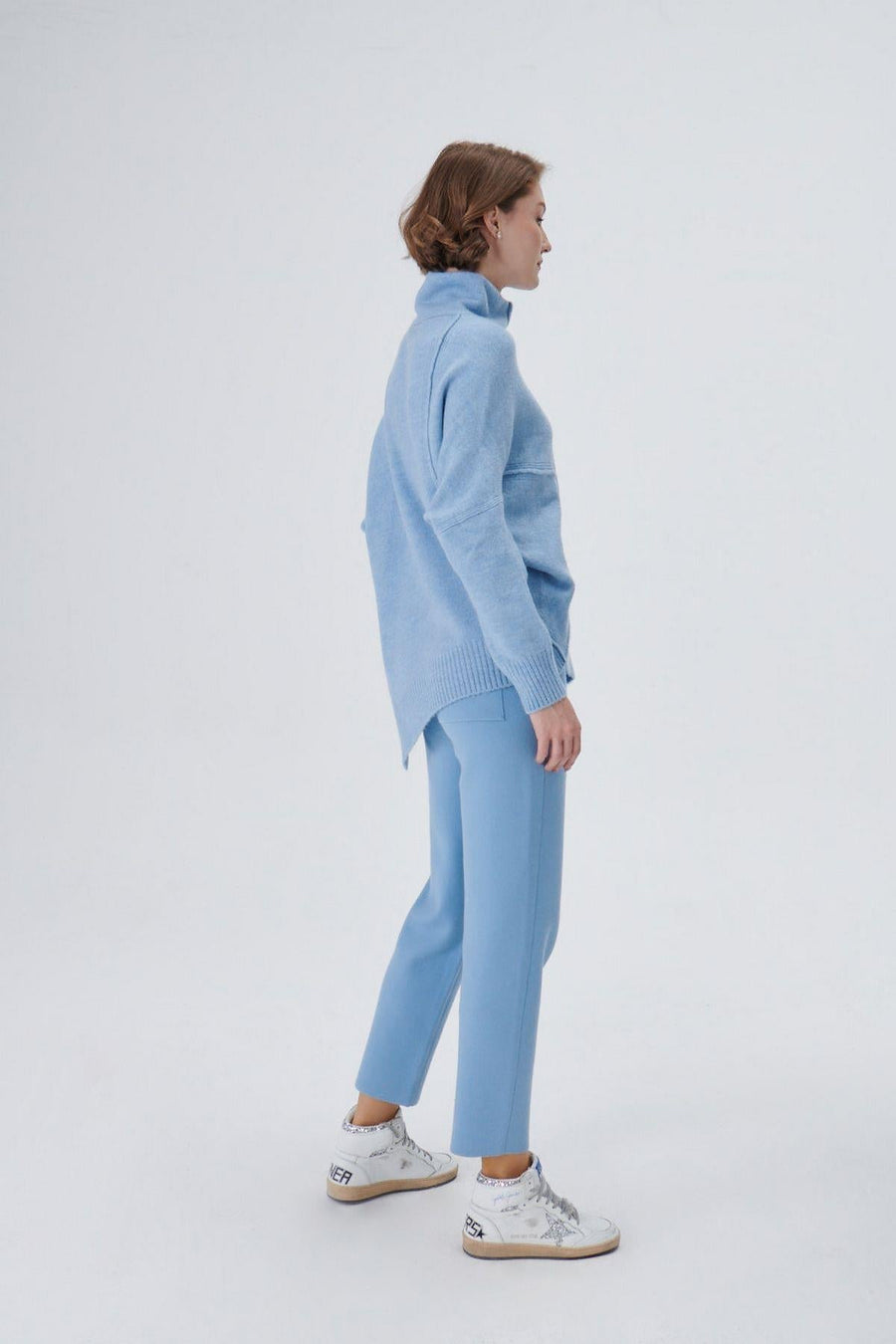 Blue Upright Collar Asymmetrical Knitwear Sweater Fınal Item - Porterist 5