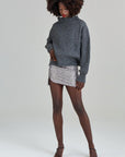 Solid Collar Balloon Sleeve Knitted Sweater - Anthracite