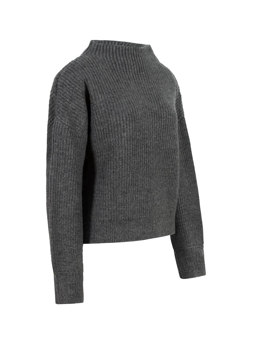 Solid Collar Balloon Sleeve Knitted Sweater - Anthracite