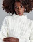 Solid Collar Balloon Sleeve Knitwear Sweater - Ecru