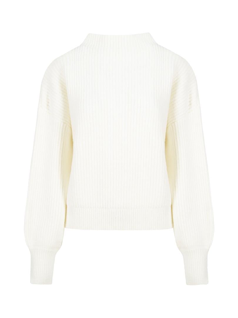 Solid Collar Balloon Sleeve Knitwear Sweater - Ecru