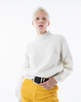 Solid Collar Balloon Sleeve Knitwear Sweater - Ecru