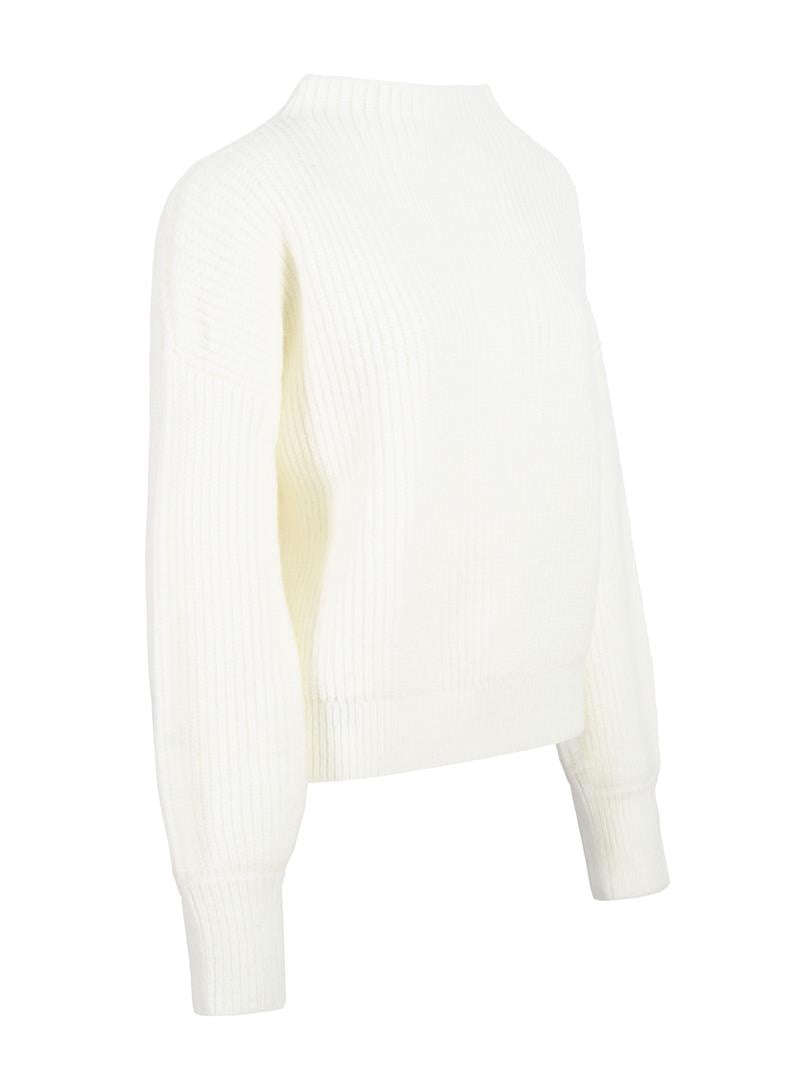 Solid Collar Balloon Sleeve Knitwear Sweater - Ecru