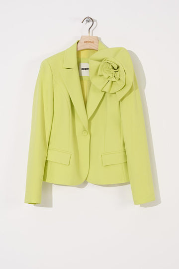 Neon Green Drape Rose Detailed Blazer Jacket | Porterist
