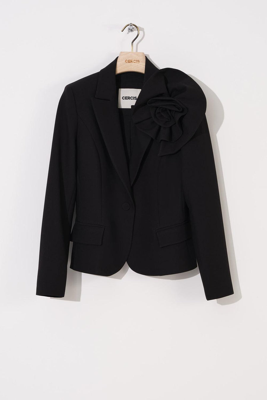 Black Drape Rose Detailed Blazer Jacket | Porterist
