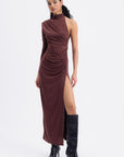 Brown Draped One Shoulder Midi Dress  - Porterist 1