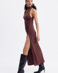 Brown Draped One Shoulder Midi Dress  - Porterist 3