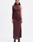 Brown Draped One Shoulder Midi Dress  - Porterist 4