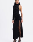 Black Draped One Shoulder Midi Dress  - Porterist 2