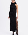 Black Draped One Shoulder Midi Dress  - Porterist 3