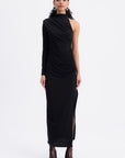 Black Draped One Shoulder Midi Dress  - Porterist 4