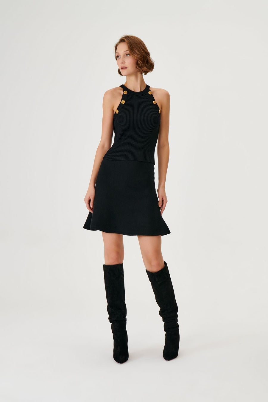 Black Halter Neck Knit Top With Button Detail Fınal Item - Porterist 2