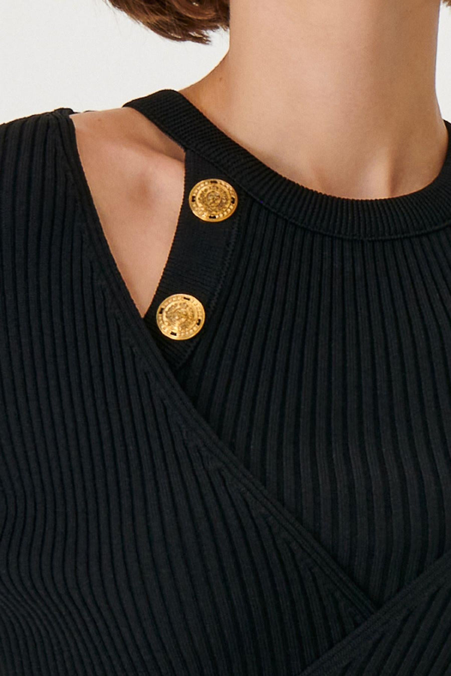 Black Halter Neck Knit Top With Button Detail Fınal Item - Porterist 3