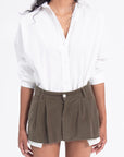 Khaki Low Waist Pleated Velvet Mini Skirt  - Porterist 2