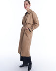 Double Breasted Collar Belt Detailed Trench Coat Beige