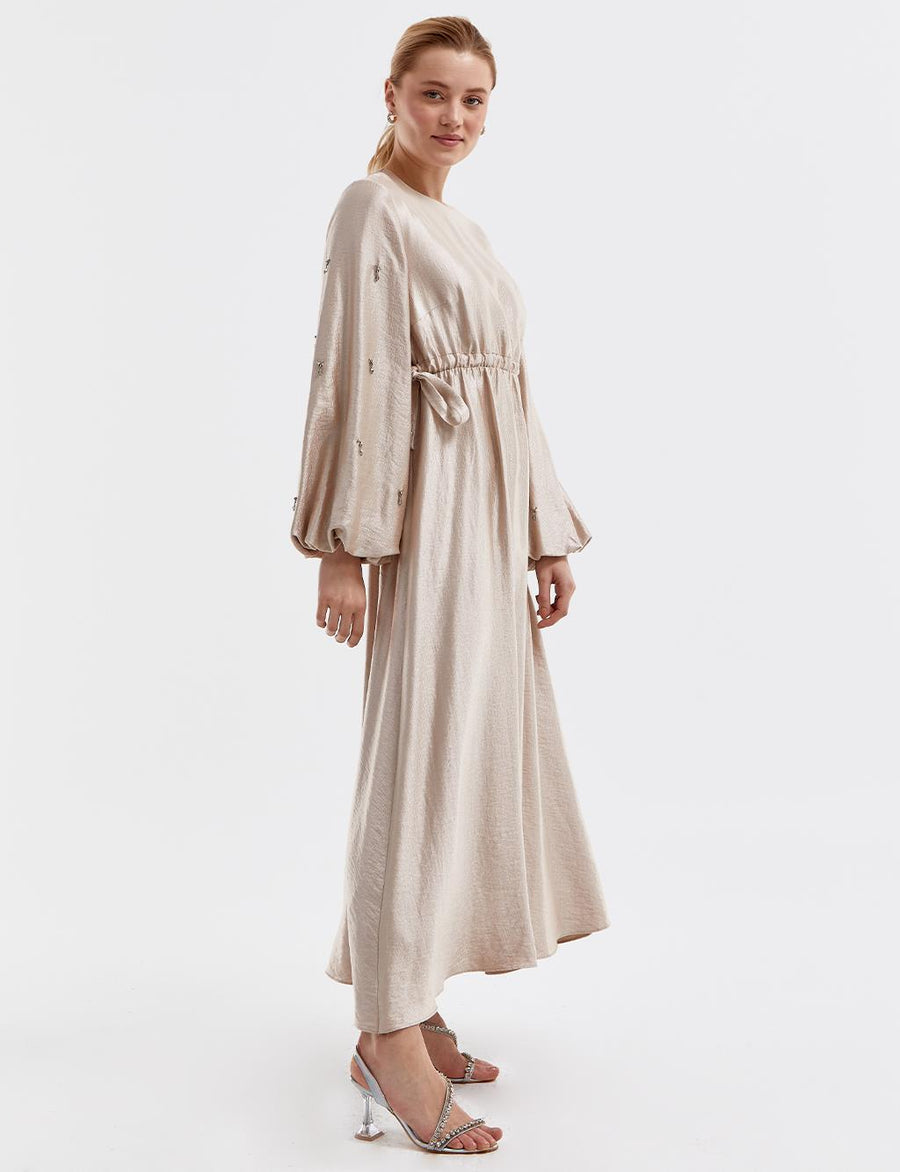 Embroidered Balloon Sleeve Dress Sand Beige Ka B Fınal Item - Porterist 2