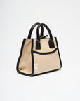 Leather Mix Tote Bag Beige-Black