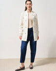 Stone Embroidered Relief Pattern Jacket Ecru