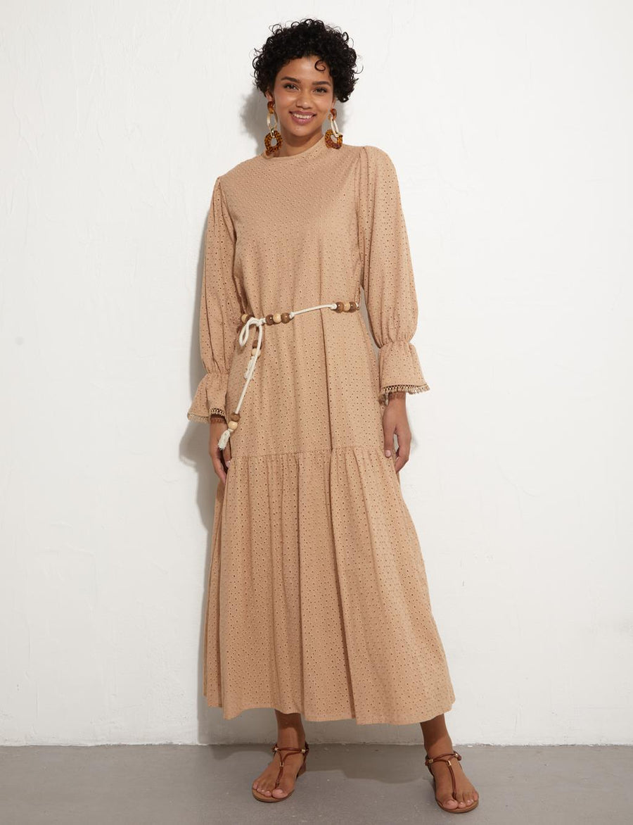 Skin Color Scalloped Maxi Dress