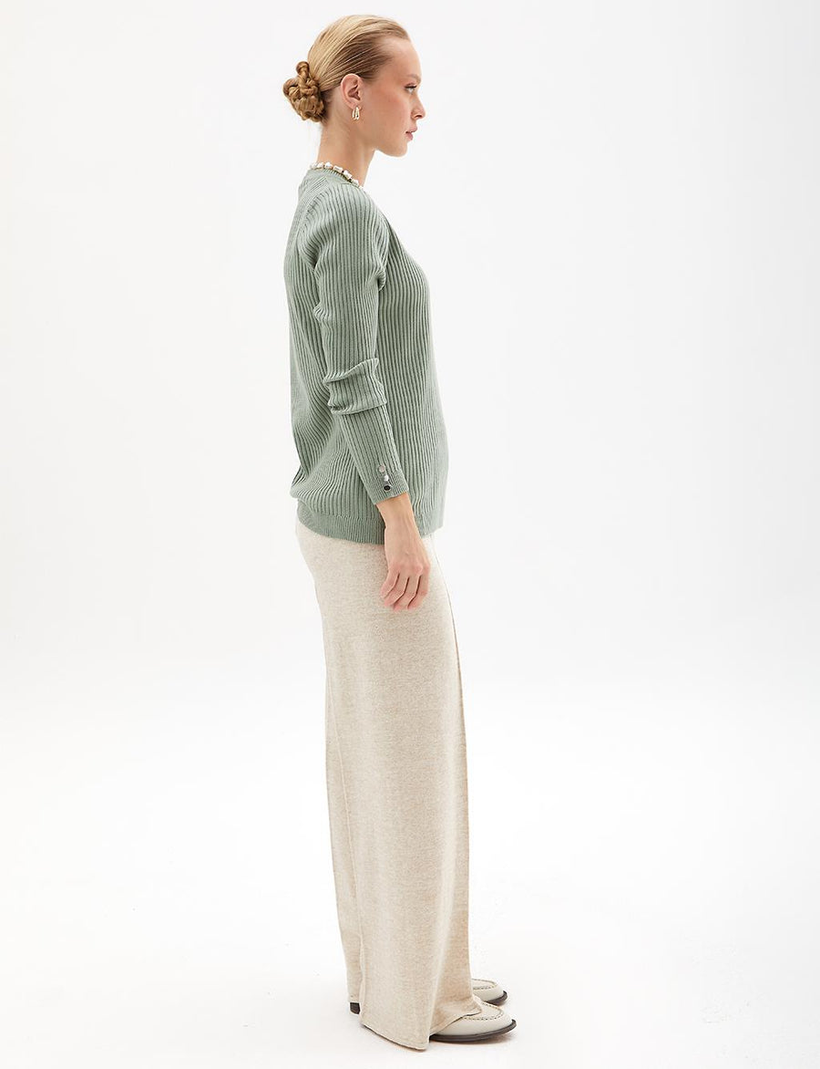 Crewneck Ribbed Knitwear Blouse Moss Green