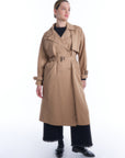 Double Breasted Collar Belt Detailed Trench Coat Beige