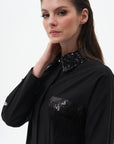 Sleeve Detailed Poplin Tunic Black