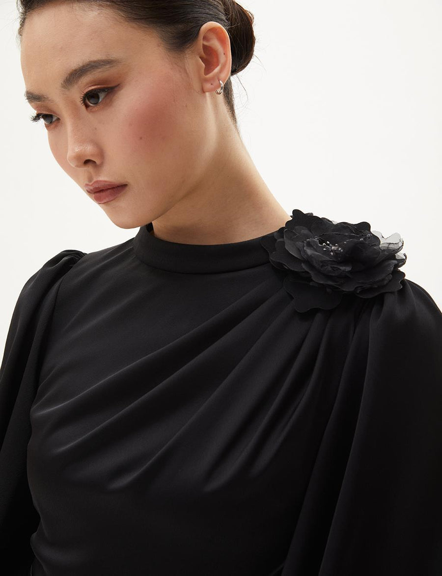Black Satin Dress With Rose Motif Fınal Item - Porterist 7